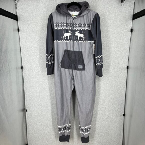 Tipsy Elves Moose Jumpsuit Size M Black Gray One Piece Lounger Zip Up Hood NEW - Picture 1 of 15